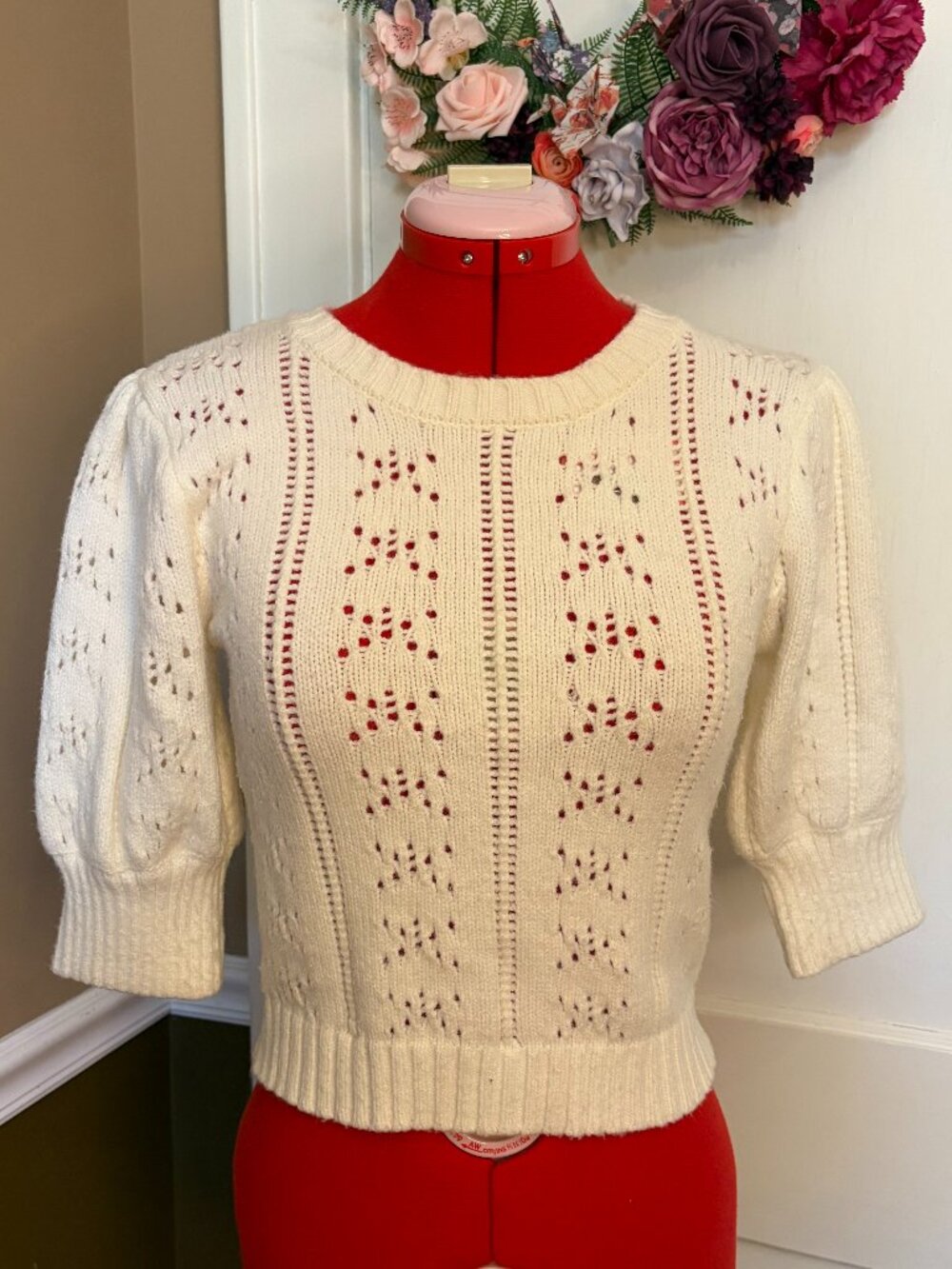 White Fluffy Pointelle Knit Cardigan